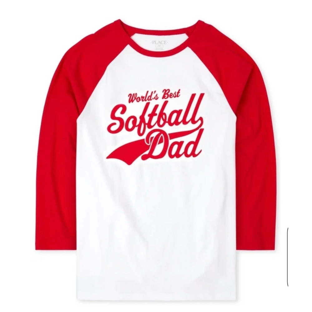 TCP Sports Mens XL Worlds Best Softball Dad Father Raglan Graphic T-Shirt Red